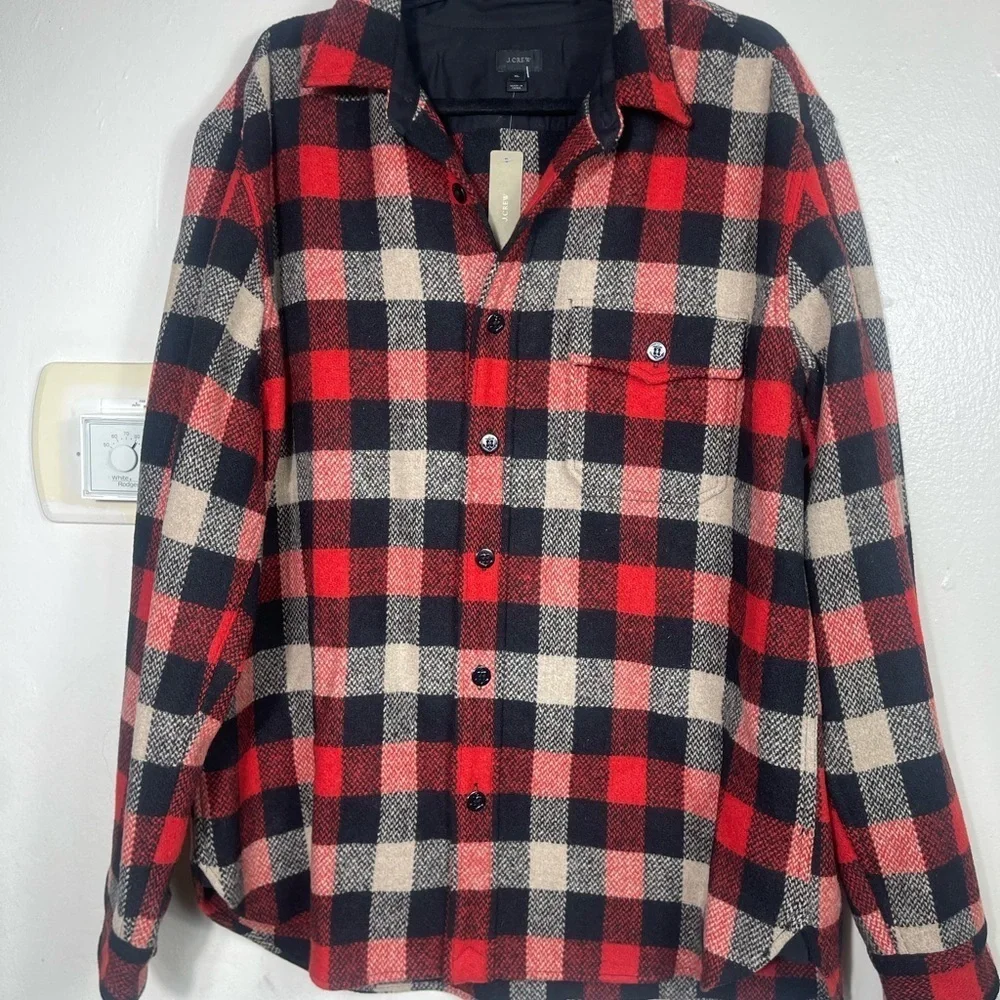 J.Crew BuffaloCheck woolblend button front XL Men’s cabincore camp shirt jacket